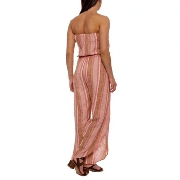NWT DREW Anthropologie Linen Blend Striped Strapless Jumpsuit Size: L - Picture 3 of 11